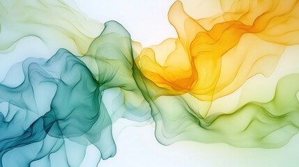 Poster - Swirling colors blend together in soft hues of green, blue, and yellow. The abstract design evokes feelings of calmness and fluidity, enhancing any modern space