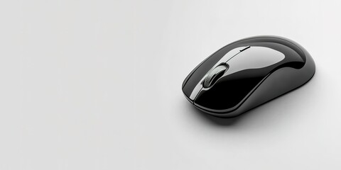 Poster - Black computer mouse placed on a light surface shows sleek design and modern technology for daily tasks and gaming