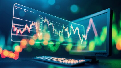 Poster - Digital trading display with stock charts and data analysis at a financial office during daytime