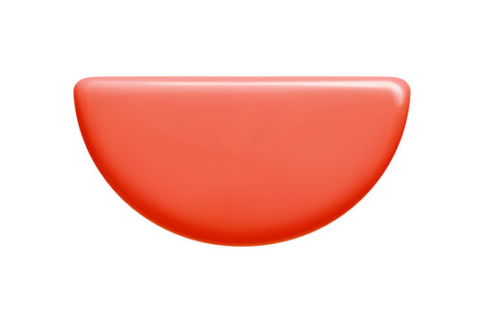 Red 3d vector plaque with curved semicircle shape and polished glow. Glossy speech bubble for dynamic messaging design. Shiny button element banner for menu tag or interface frame.