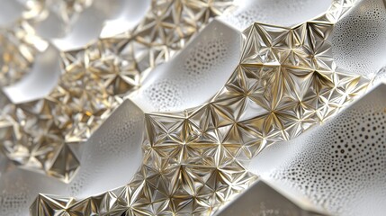 Poster - A close-up view of a modern design featuring detailed geometric patterns. The surface reflects light, enhancing the textures and creating a captivating visual impact