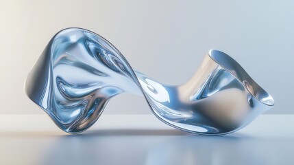 Poster - A stunning metallic sculpture displays graceful curves and fluid shapes, highlighting modern design elements. This artwork emphasizes reflections and textures, captivating the viewer