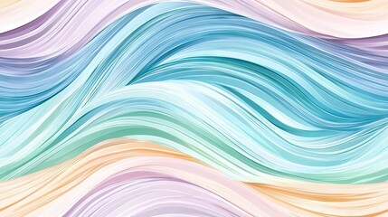 Wall Mural - abstract background featuring wavy lines in soft hues of blue, green, yellow, pink, and white