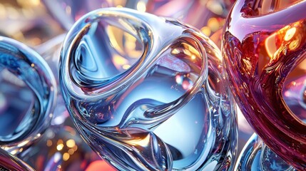 Poster - Brightly colored glass shapes intertwine, showcasing reflections and vibrant hues. The arrangement captures light beautifully, creating a mesmerizing visual effect
