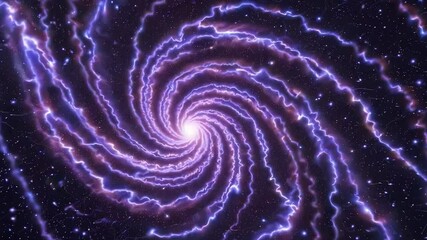 Wall Mural - A mesmerizing view of a glowing purple galaxy spiral, surrounded by bright stars and electric energy patterns. Perfect for cosmic and space themes.