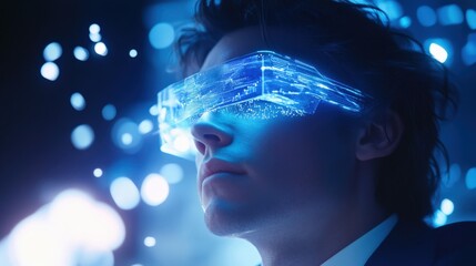 Aufkleber - businessman wearing futuristic glasses explores virtual reality, experiencing the immersive digital 