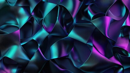 Poster - Close-up view of flowing fabric that displays shimmering blue and purple hues. The texture creates visual depth with intricate folds and smooth surfaces