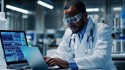 Poster - Medical scientist conducting research with a laptop in a modern laboratory setting, medical scientist using a laptop during research