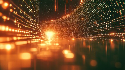 Fototapete - Vibrant light trails weave together to form an abstract tunnel, showcasing a stunning display of colors and illuminated textures that evoke a digital landscape