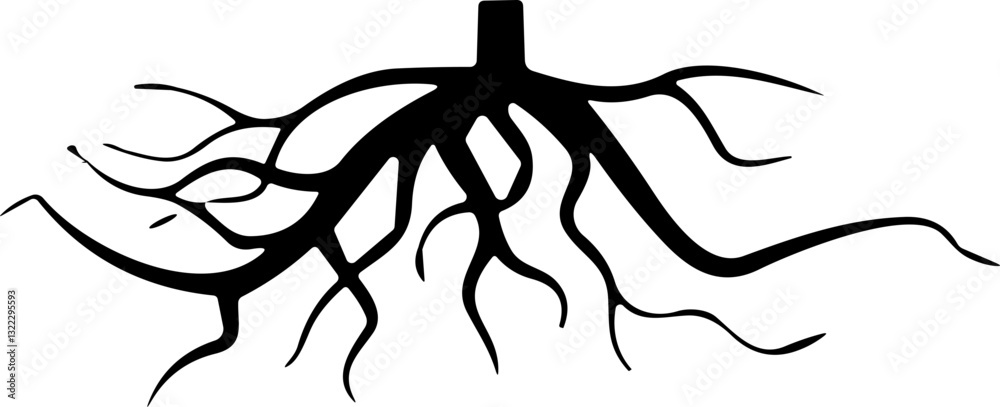 Tree root silhouette icon vector set. Taproot and fibrous root system ...