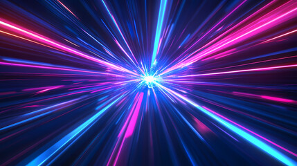 Wall Mural - Abstract neon speed light background. blue laser burst of energy. the effect of moving glowing lines. Radiance Burst. Illustration