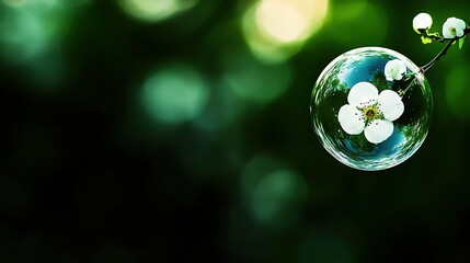 Wall Mural - a clear photo of a bubble containing a flower against a blurred background