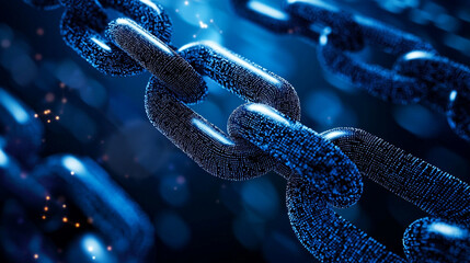 Poster - Abstract blue digital chain link technology background image 3d web data dark dots cyber future