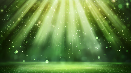Wall Mural - luxury green background with stage and light rays for award ceremony. radiance burst. illustration