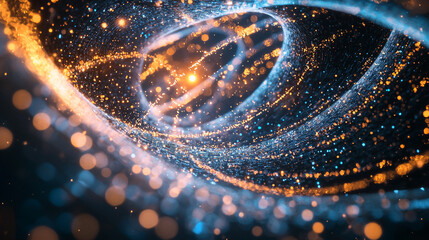Aufkleber - Abstract blue and orange swirling particle background design glow wave light space vivid energy