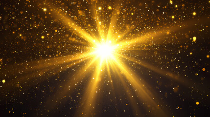 Wall Mural - Yellow sunlight isolated on transparent background. glowing sparkle starlight. golden star on white background. Radiance Burst. Illustration
