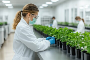 Poster - Scientists working on innovative green technology in modern laboratory