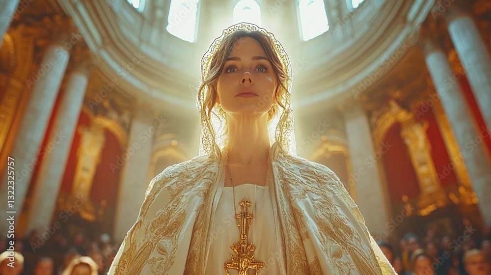 First female pope celebrating mass in historic catholic church. Ai ...