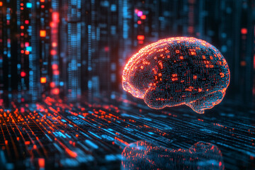 Poster - Digital brain abstract artificial intelligence concept futuristic technology network data 3d red code