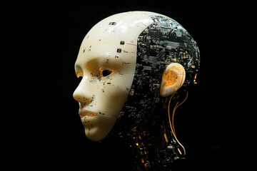 Poster - Futuristic robotic head artificial intelligence technology concept ai 3d face future system modern