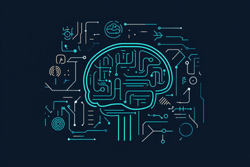Poster - Abstract digital brain circuit technology background design illustration data blue teal dark future