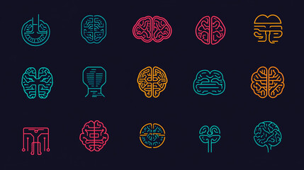 Poster - Colorful brain icons set digital mind technology neural network artificial intelligence idea data