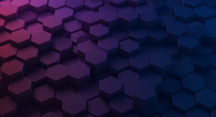 Poster - Abstract hexagon purple pink blue background with geometric pattern, cell structure surface for banner, poster design and presentation backdrop. 3d rendering wallpaper