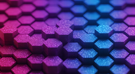 Poster - Pink And Blue Hexagonal Prism Pattern Visual Design For Futuristic Background And Creative Wallpaper, 3d Geometric Blocks Structure Great For Print And Decoration