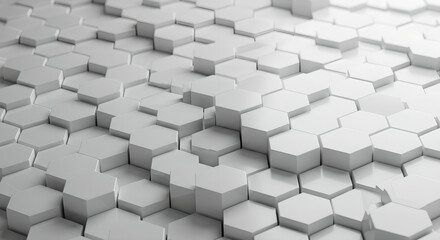 Poster - Abstract background with white hexagons forming 3d geometry pattern, surface design ideal for web presentation or wallpaper, creating modern and futuristic concept.