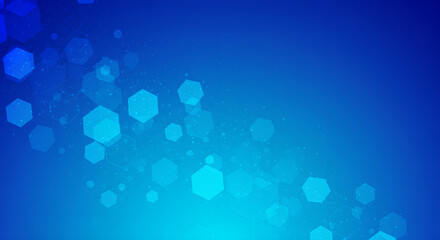 Poster - Blue hexagon pattern abstract backdrop for science presentation, technology background for business report, futuristic network wallpaper, creative digital design template