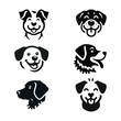 © bknasimdesigner - A collection of adorable dog head icons in flat black silhouette style. Includes various happy and cute dog face illustrations ideal for pet-related branding, veterinary designs, logo creation, mascot