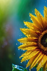 Poster - natural vibrant abstract backdrop, wet yellow flower petals, macro details.