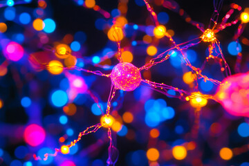 Poster - Abstract neural network colorful lights background design illustration art data image bright modern