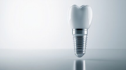 Poster - Floating titanium dental implant showcasing sleek design and innovative technology in a high-tech environment with soft reflections