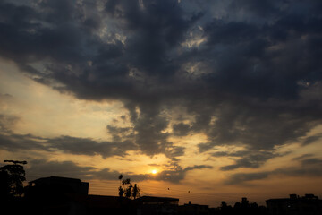 Wall Mural - colorful dramatic sky with cloud at sunset. skyline at sunset.