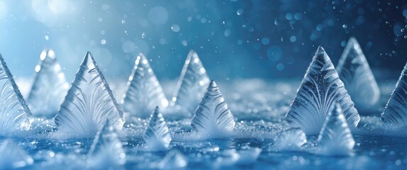 Poster - Cool Winter Abstract Ice Glass, Natural Ice, Frost background. Ice designs on glass. Stunning art composition, abstract blue backdrop featuring ice patterns.