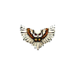 Poster - Pixel white owl icon vector. Mystical owl with wings icon. Owl logo in retro style. Owl wings vintage icon vector. Symbol of silence vector. Magical owl logo.