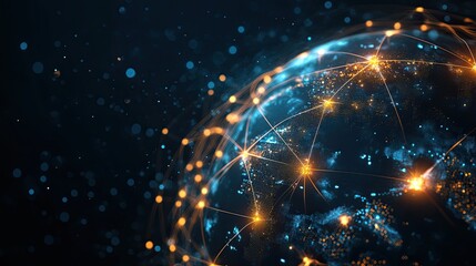 Poster - Stunning Digital Illustration of a Glowing Globe Surrounded by Stars and Abstract Elements Ideal for Use in Educational Materials Global Awareness Campaigns and Creative Design Projects
