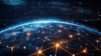Poster - Digital Illustration of the Globe with Glowing Features Ideal for Educational Materials Marketing Campaigns and Travel Blogs Representing Global Connectivity and Innovation in a Vibrant Color Palette