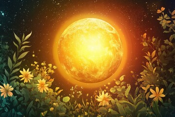 Wall Mural - Moonlit Garden Under the Starry Sky