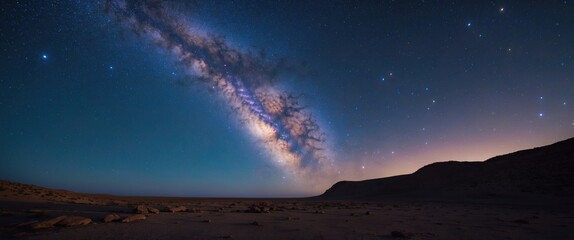 Wall Mural - milky way arch, stars in the night sky, the african desert. the small magellanic cloud is positioned