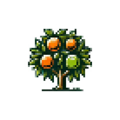Poster - Pixel icon orange tree. Tree logo with fruits vector. Tangerine tree icon. Spring trees. Fruit tree vector icon pixel style. Stylish retro tree icon.