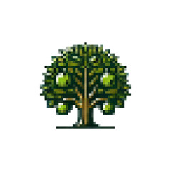 Poster - Pixel icon green tree. Tree logo with fruits vector. Pixel apple tree icon. Spring trees. Fruit tree vector icon pixel style. Stylish retro tree icon.