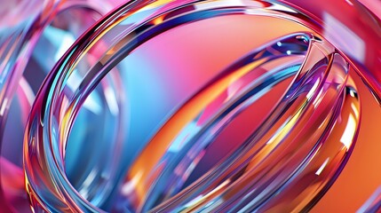 Aufkleber - vibrant abstract macro with curved glass or crystal elements creating dynamic reflections in pink, b
