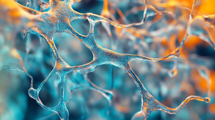 Poster - Abstract neural network structure blue orange hues digital art image nodes design modern science