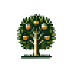 Poster - Pixel icon green tree. Tree logo with fruits vector. Pixel apple tree icon. Spring trees. Fruit tree vector icon pixel style. Stylish retro tree icon.