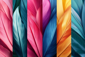 Poster - Vibrant colorful tropical leaf background texture image pink teal blue green plant flora vivid leaves