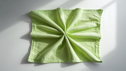 Poster - Simple green fabric displayed with folds on a flat surface in natural light creates an elegant visual effect during the daytime