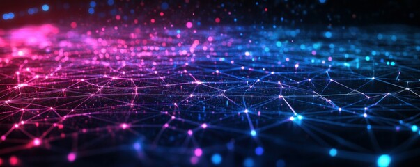 Poster - 3d technology abstract neon light background, empty space scene, spotlight, dark night, virtual reality, cyber futuristic sci-fi background, street floor studio for mock up. colored geometric