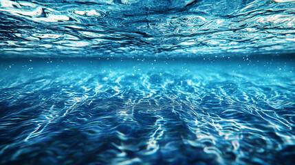 Poster - Stunning underwater scene with blue water texture and light reflections sea wave aqua deep swim pool